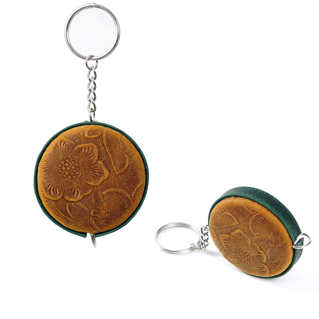 Wholesale First Layer Cowhide Handmade Mini Measuring Tape Pull Measure Retro Leather Keychain